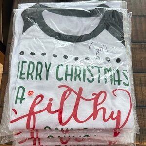 9 White Raglan Long Sleeved Tees - Merry Christmas